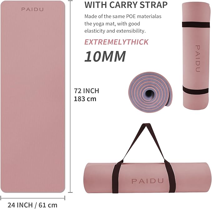 Yoga Mat Non Slip Anti-tear,extra thick-2/5 inch(10MM)High Resiliency Professional POE Yoga Mats for Women Men Kids,72"x24"inch,Workout, Yoga, Pilates and Floor Exercise, with Carrier Strap