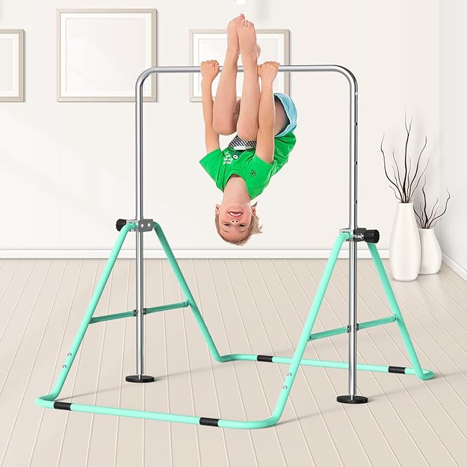 FBSPORT Gymnastics Bar for Kids, Adjustable Height Gymnastic Horizontal Bars,Junior Training Bar Children Folding Training Monkey Bars for Home Using