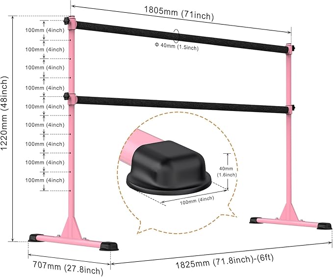 Height Adjustable Ballet Barre, Heavy Duty Freestanding Dance Bar, Anti-Slip Sturdy for Kids & Adults, Ideal for Home, Ballet, Fitness, Yoga