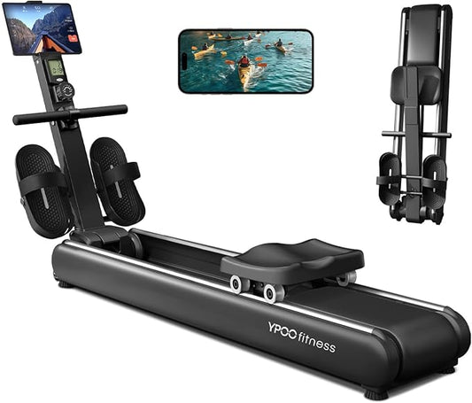 Rowing Machines for Home, Magnetic Row Machine Foldable, 16 Levels Quiet Resistance Rowing Machine with Dual Slide Rail, Folding Indoor Rowers Compact with Max 350lb Weight Capacity