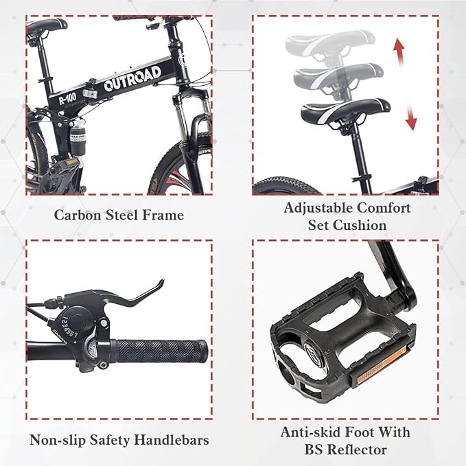 26 Inch Folding Mountain Bike with High Carbon Steel, 21 Speed City Bike with Dual Suspension, Folding Bicycle for Adults Men and Women