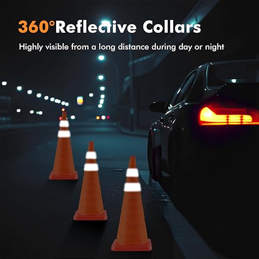 28 Inch 6 Pack Collapsible Traffic Safety Cones, Orange Cones with Reflective Collar, Portable Multipurpose Traffic Cones for Parking Construction Driving Training Sports Practice