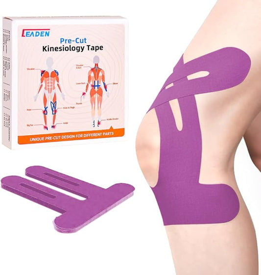 IEADEN Precut Kinesiology Tape for Knees, 20 Pcs - Knee Support & Stability, Knee Pain Relief Athletic Tape - Waterproof & Elastic, Breathable Hypoallergenic Latex-Free Tape, Purple