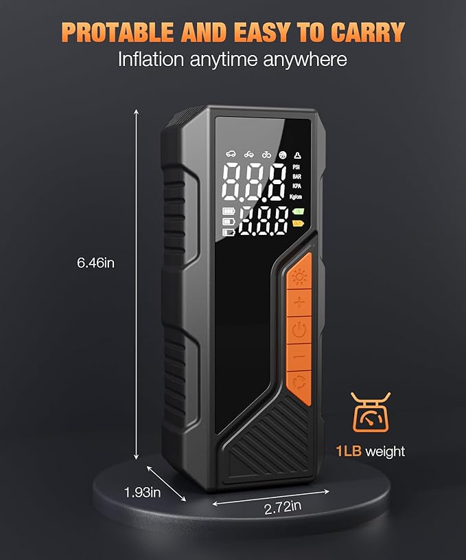 Tire Inflator Portable Air Compressor, 150PSI Portable Air Pump for Car Tires, Faster Air inflator Tire Pump with Digital Pressure Gauge LED Light for Car, Motorcycle, Bicycle, Balls