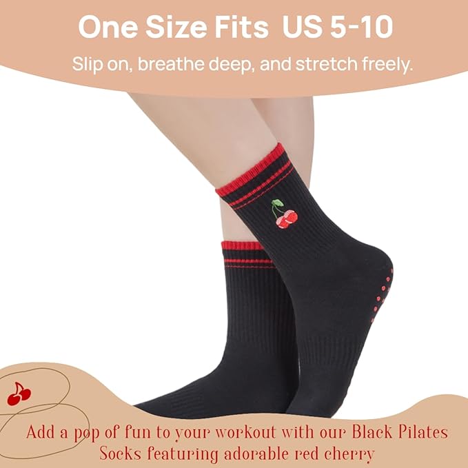 EUDOLAH Cute Yoga Socks for Women Pilates Barre Breathable Non-Slip Crew Grip Sock With Stripes Anti-friction Athletic Socks