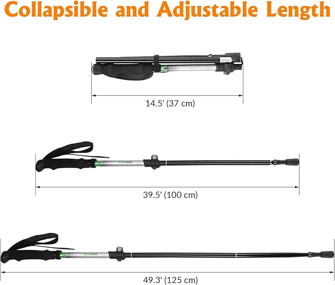 Travel Folding Trekking Hiking Pole with Carrying Case,Collapsible Cane Adjustable Walking Stick Portable Mobility Aid for Women Men Hikers Gift,Black