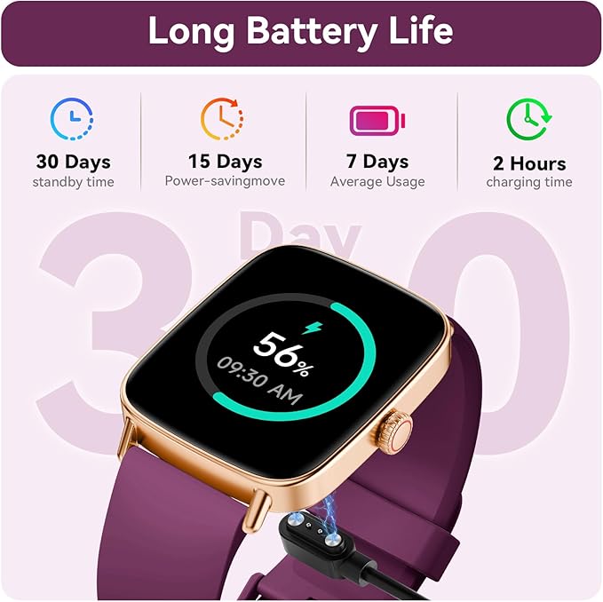 Tensky Smart Watch for Women Android & iPhone, 1.85" Touch Screen Fitness Tracker with Answer/Make Call, IP68 Waterproof 24/7 Sleep/Health Monitor, Pedometer, 100+ Sport Modes (2 Bands)