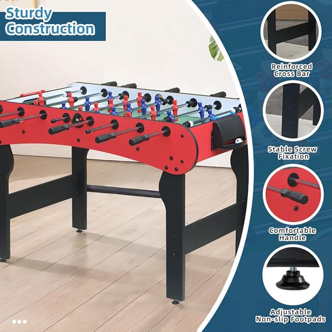 Foosball Table, 52.75'' Home Arcade Table Soccer with 4 Balls and Manual Scorer, Competition Foosball Table Set for Family Game Room, Adult Rrec Room, Basements or Bar