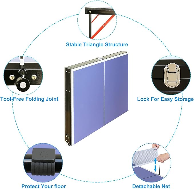 Foldable Ping Pong Table Portable 4.5FT/6 FT/9FT Table Tennis Table Foldable for Indoor Outdoor Games - Quick Assembly