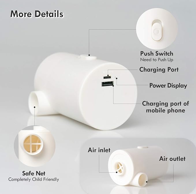 FLEXTAILGEAR Portable Camping Air Pump,Electric Air Mattresses Pump with 3600mAh Emergency Power Supply,300 L/min Airflow for Rapid In/Deflation for Air Bed,Pool Float,Inflatables,Sleeping Pad (White)