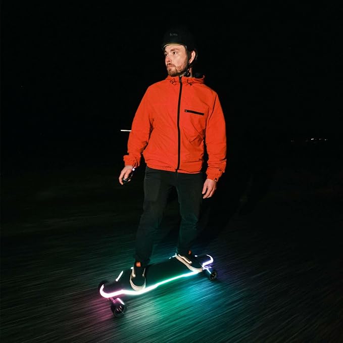 Exway Flex Paragon Electric Skateboard Longboard with Rexus Remote, Bifrost 2.0 Lighting System, Top Speed of 31 Mph, 34 Miles Range, Elastic Composite Deck, Electric Longboard for Adults & Youths