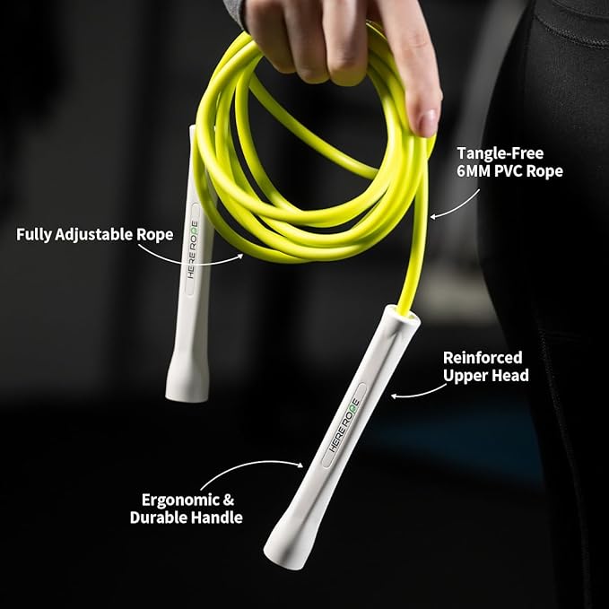 Hererope 6MM PVC Jump Rope for Men & Women Fitness, Speed, Tricks, Cardio Training, Boxing Jump Rope with Unbreakable Handles and Non-Kinking Skipping Rope, Adjustable Jumprope for Indoor Outdoor