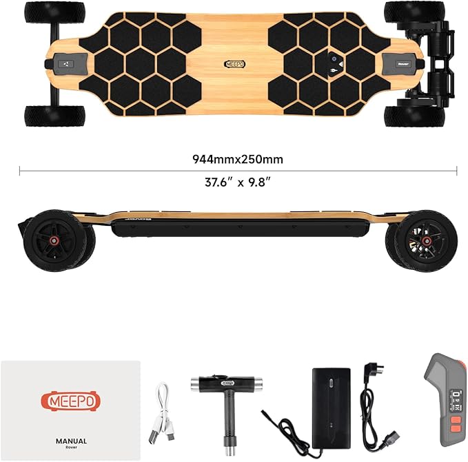 MEEPO Bamboo Series Off-Road All Terrain Electric Skateboard, Ultra-Long 20-31 Miles Range Mountain Board, Highest 28-32 MPH Top Speed,155-175mm Wheels, Professional for Adult Riders