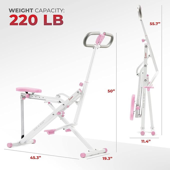 Sunny Health & Fitness Row-N-Ride Squat Assist Trainer, Foldable & Easy Setup Exercise w/Adjustable Resistance, Home Training Machine for Arm, Glute & Leg Workout, Optional Free SunnyFit App Connect