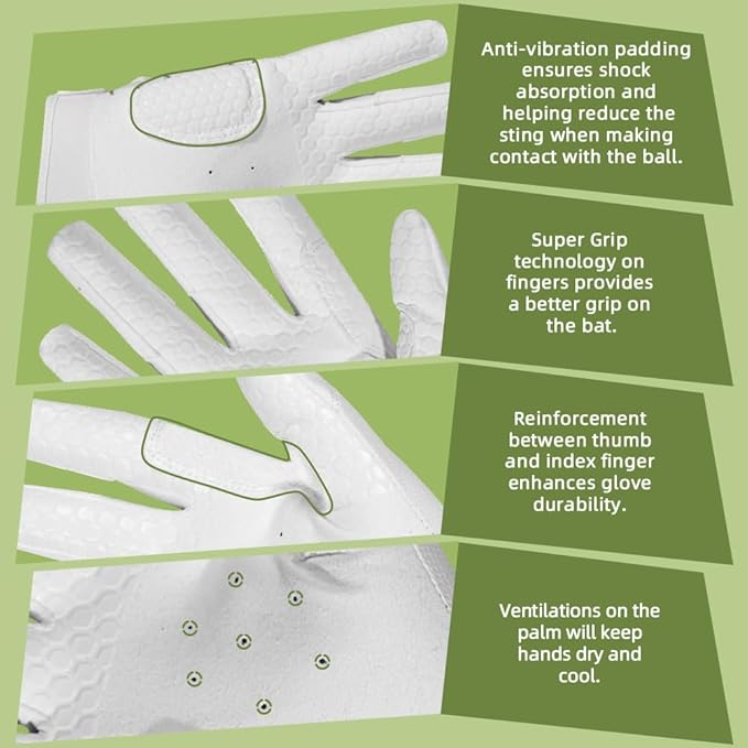 Seibertron B-A-R PRO 2.0 Signature Baseball + Softball + Teeball Batting Gloves Super Grip Finger Multiple 11 Sizes + 5 Colors Available Fit Adult Youth Kids Boys Girls Mens Women