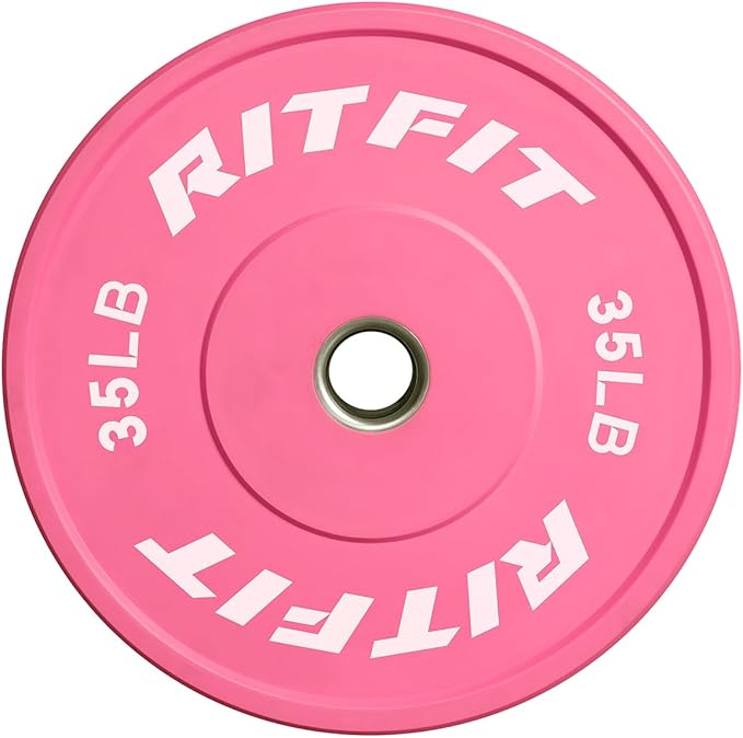 RITFIT Pink Weight Plates, 2 Inch Olympic Barbell Weight Plate, Bumper Plates With Steel Insert, Pink Weights for Gym and Home