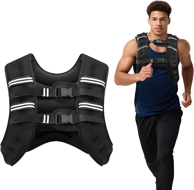 Weighted Vest, 6lb/8lb/12lb/16lb/20lb/30lb for Men, Women with Reflective Stripe, Weight Vests Adjustable for Workout, Strength Training, Running, Fitness, Muscle Building, Weight Loss