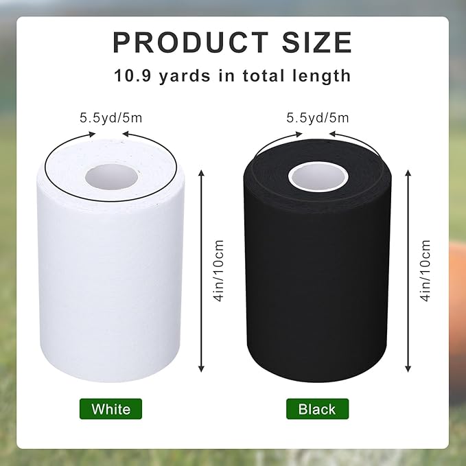 2 Rolls Football Turf Tape, 4 in X 10.9 Yd Extra Wide White Black Turf Tape Football, Flexible, Breathable, Easy to Cut Kinesiology Tape, Athletic Arm Tape Protect Elbows from Turf Burn(Black,White)