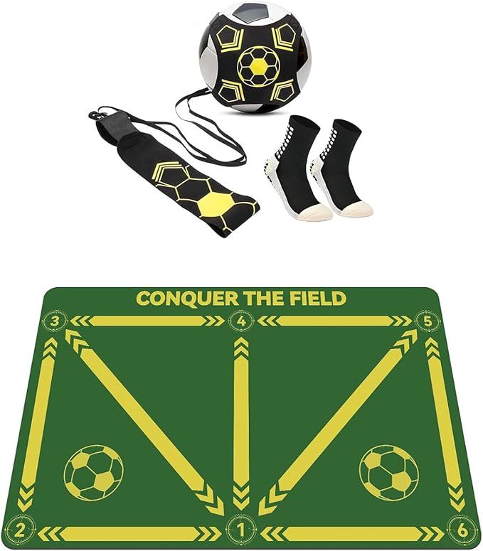 Soccer Training Mat,Football Footstep Training Mat,Agility Improve Ball Control,Quiet and Non-Slip, Includes Adjustable Elastic Rope and Non-Slip Socks, Perfect for Indoor and Outdoor Training