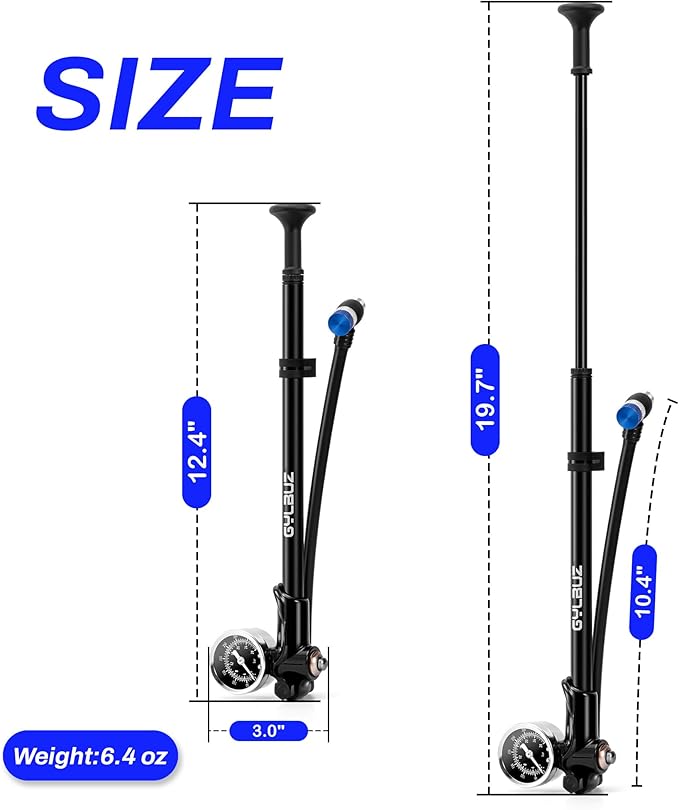 High Pressure Shock Pump: Bike Shock Air Pump with Gauge 400 PSI for Fork and Rear Bicycle Suspension,Mini Mountain Bicycle Pump Fits Schrader Valve