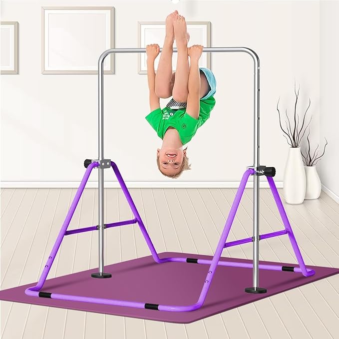 FBSPORT Gymnastics Bar for Kids, Adjustable Height Gymnastic Horizontal Bars,Junior Training Bar Children Folding Training Monkey Bars for Home Using