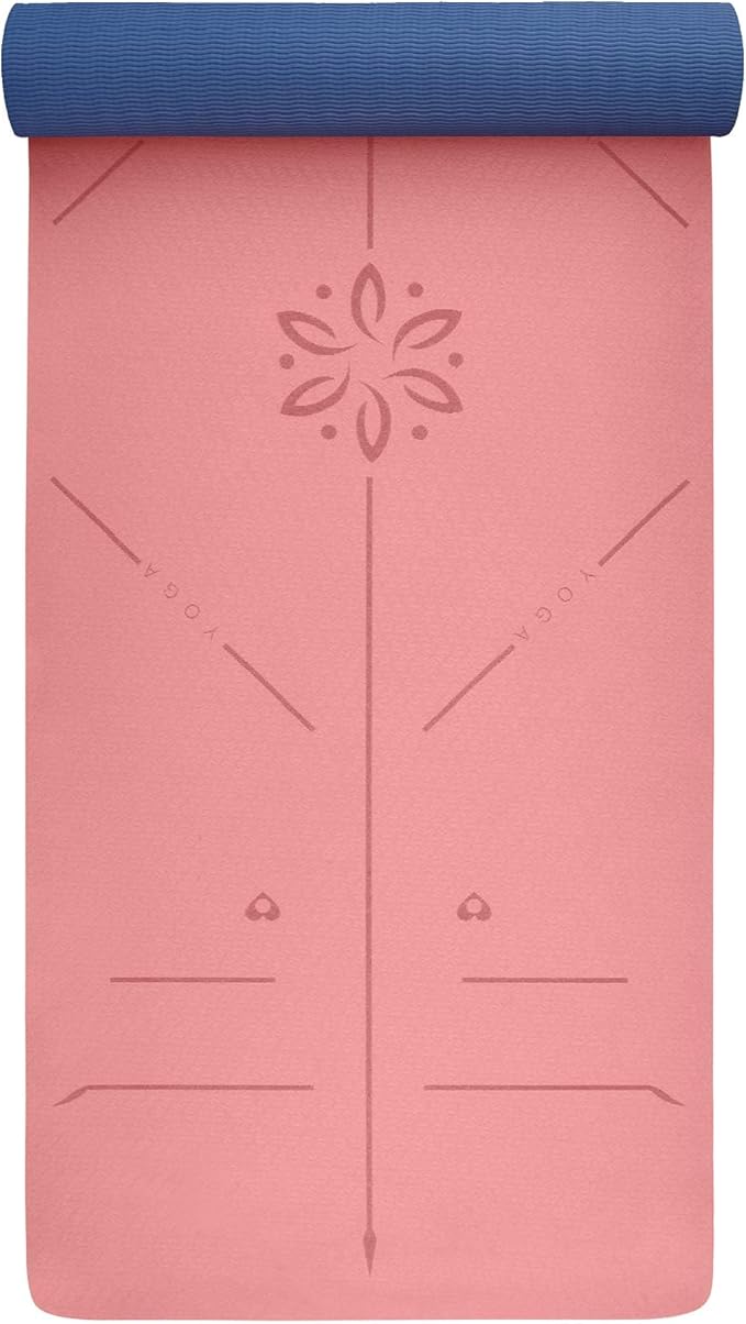 YOGATI® Non Slip Yoga Mat with Alignment Lines. Home Workout Mat for Women, Men and Kids. Thick Yoga Mats with Strap for Pilates and Fitness.