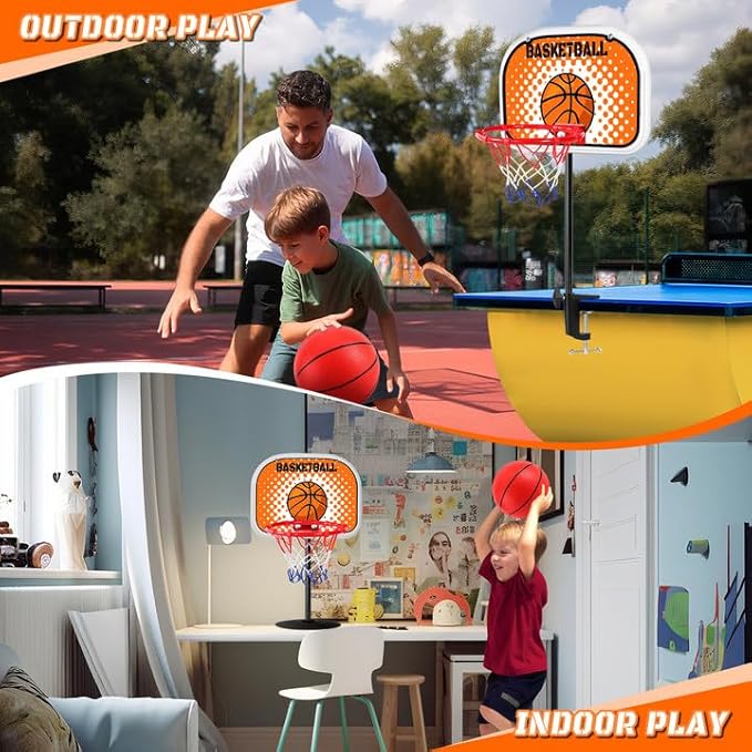 NZQXJXZ Mini Indoor Basketball Hoop, 2 in 1 Tabletop Basketball Hoop Set with Clips and Suction Cup with Two Balls, Mini Hoops for Desk Table Bed Office Bedroom Basketball Toys for Kids and Adults