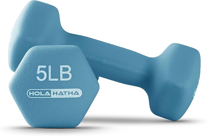 HolaHatha 2, 3, 5, 8, and 10 Pound Neoprene Dumbbell Free Hand Weight Set with Rack, Ideal for Home Exercises to Gain Tone and Definition, Pastel