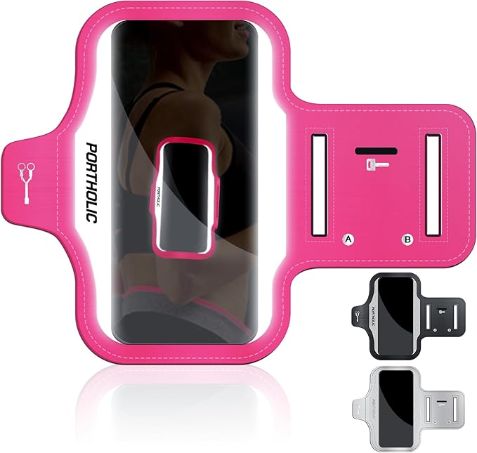 Running Armband with Large Reflective Strips, for iPhone 17/16/15 Pro/Pro Max/14 Plus/13/11/XR/XS, Galaxy S25/24 Water Resistant Phone Holder Case with Extension Strap, Key Card Slot, Earphone Holder