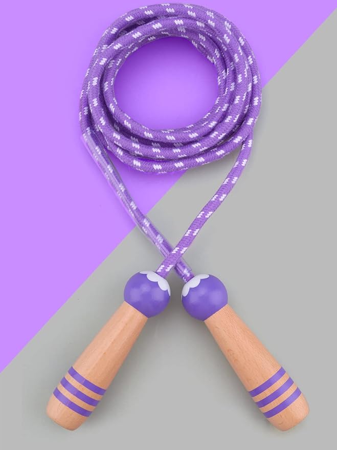Lorvain Jump Rope for Kids, Adjustable Kids Jump Ropes for Girls Boys Toddler Fitness, Cotton Skipping Rope with Wooden Handle for Outdoor Fun Activities Exercise