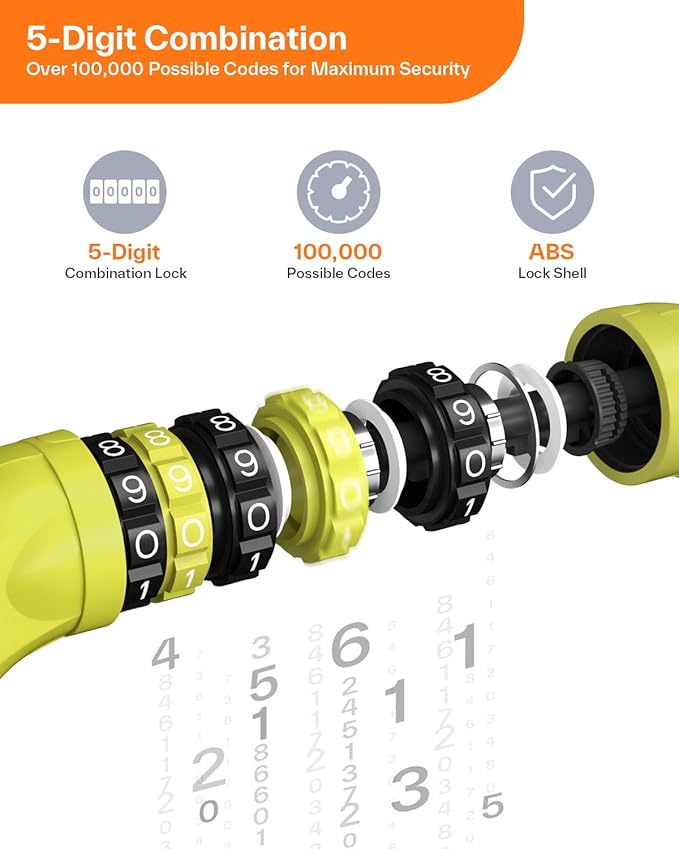 Sportneer Bike Lock: 5 Digit Combination High Security Anti Theft Bike Chain Lock - 3.2/3.6/4ft Heavy Duty Keyless Bicycle Lock for Bike, Motorcycle, Scooter, Door & Gate - 4/6mm Thick, Easy to Use
