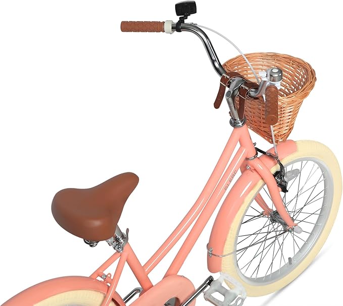 Glerc Little Molly 12-20 Inch Kids Retro Cruiser Bike for 2-13 Year Old with Wicker Basket & Training Wheels/Kickstand, Multiple Colors