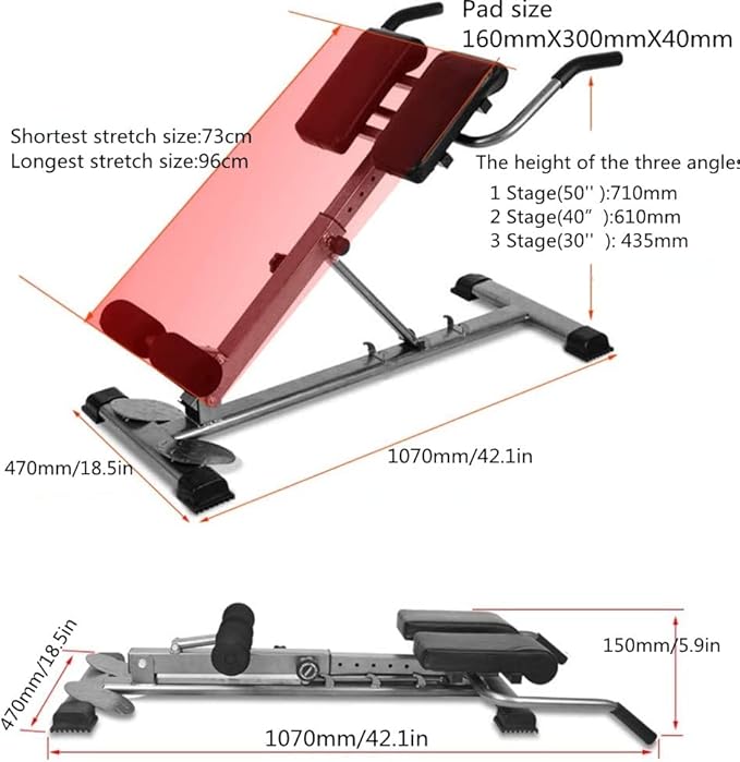 Roman Chair Back Hyper Extension Bench Adjustable Exercise Machine for Home Gym Abdominal Workout Equipment Foldable 30-40-50 Degrees Adjustable