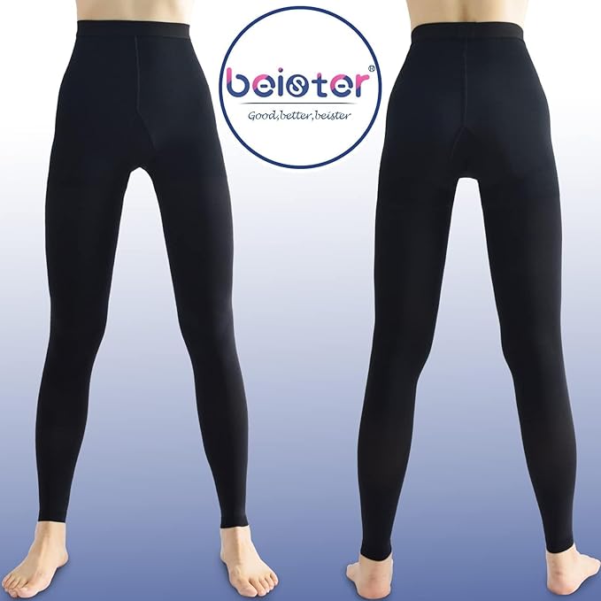 beister Medical Compression Pantyhose for Women & Men, 20-30mmHg Graduated Support Tights, Opaque Footless Waist High Compression Stockings & Leggings for Varicose Veins, Edema, Flight, DVT