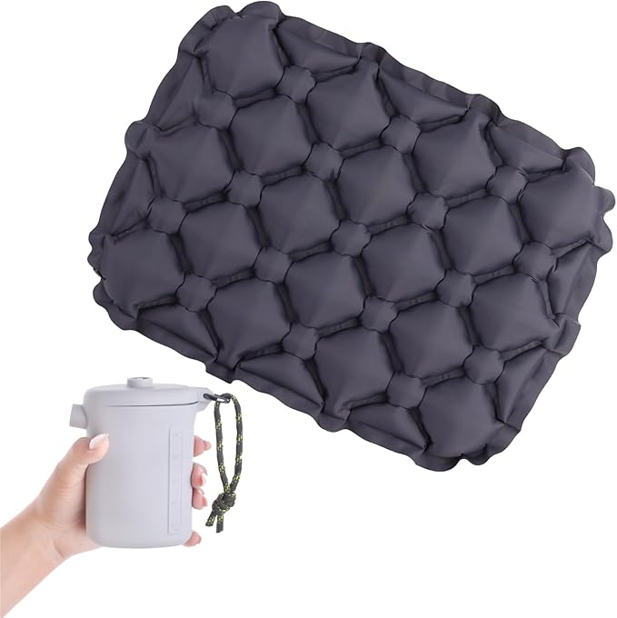 TRIWONDER Ultralight Inflatable Seat Cushion Seat Pad with Air Pump, Easy to Inflate & Deflate Compact Air Pad with Storage Bag for Camping Fishing Office Airplane Stadium Car (Dark Grey with Pump)