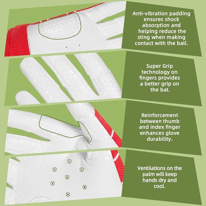 Seibertron B-A-R PRO 2.0 Signature Baseball + Softball + Teeball Batting Gloves Super Grip Finger Multiple 11 Sizes + 5 Colors Available Fit Adult Youth Kids Boys Girls Mens Women