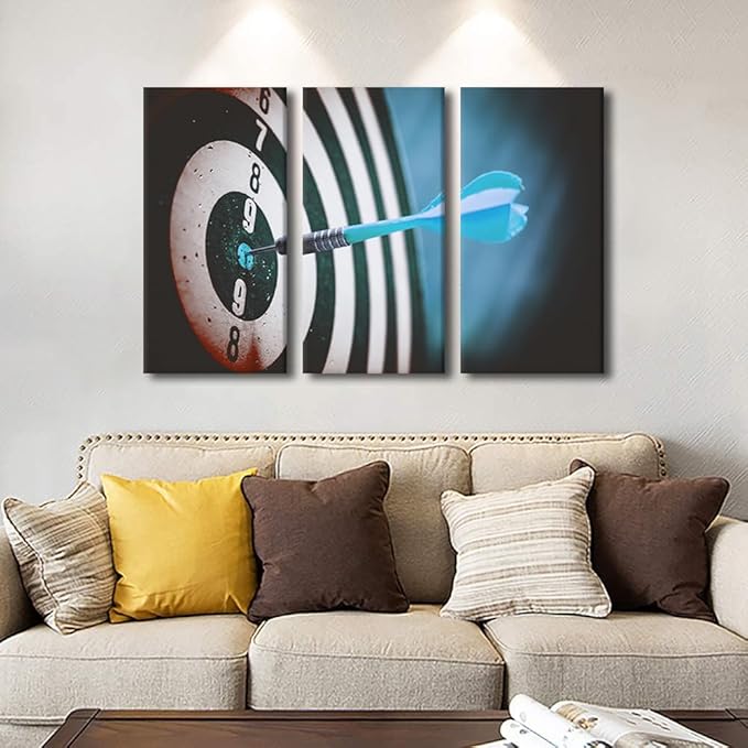 Wall Art Dart Hits the Bullseye Office Wall Art Painting on Canvas Inspirational Bedroom Wall Art Modern Home Decor House Decorations for Living Room Pictures Stretched on Wooden Frame, 24"Wx36"H