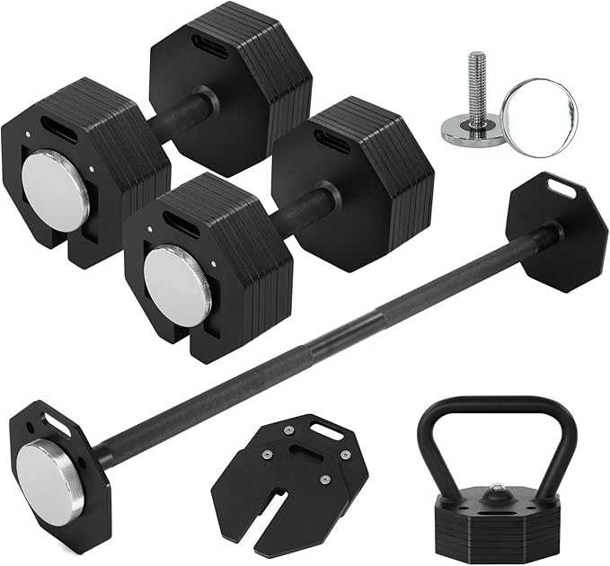 Adjustable Dumbbell Sets 160LBS/180LBS Durable Steel Build, Free Weights Dumbbells Set with Barbell/Kettlebell Handle Sets 3-in-1 Multifunctional Dumbbell Fitness Exercises for Home Gym Suitable Men/Women 80LB/90LBX2