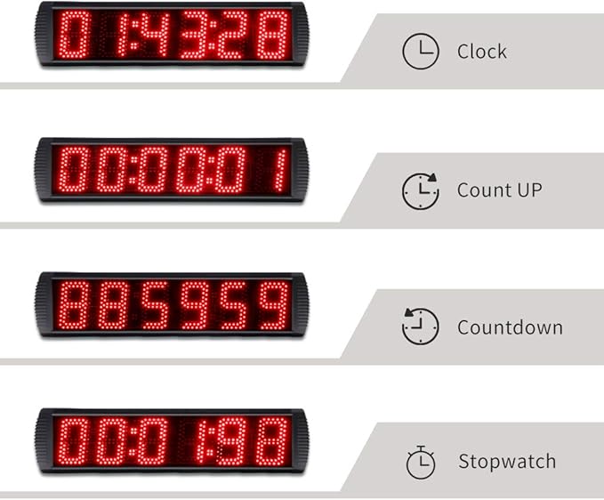 Portable 5 inch High 6 Digits LED Race Clock with for Running Events, Countdown/up Digital Race Timer, 12/24-Hour Clock,LED Stopwatch by Remote Control