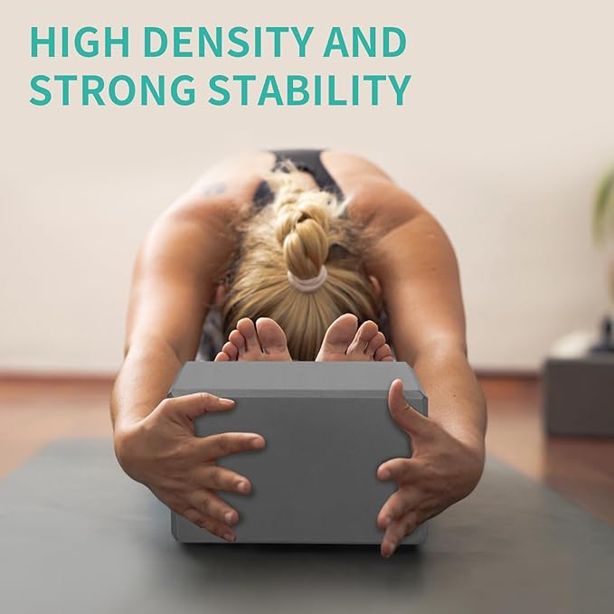 Yoga Block 2 Pack 9"x6"x3", Sturdy Yoga Foam Blocks, High Density & Non Slip Surface for Pilates & Stretching, Fitness Accessories for Stability & Balance