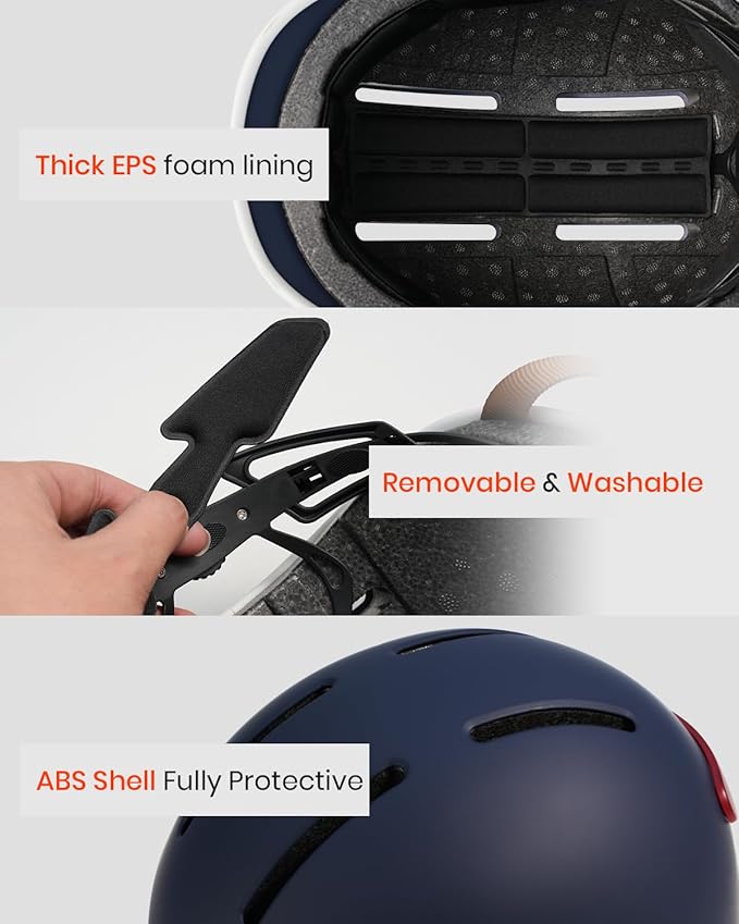 Bike Helmet for Adult: Bicyle Helmet with EPS Foam Interior for Men & Women, Adjustable Cycling Helmet with LED Light Safety Certified for Commuting