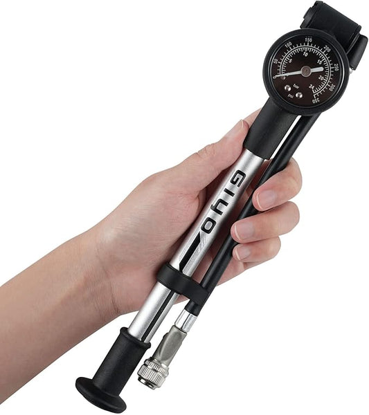 GIYO High Pressure Shock Pump (350 PSI) – Strong Lever Lock for No Air Loss, Aluminum Barrel, 1.5" Dial Gauge, Micro-Adjust Bleeder, 360° Rotating Hose, Taiwan-Made