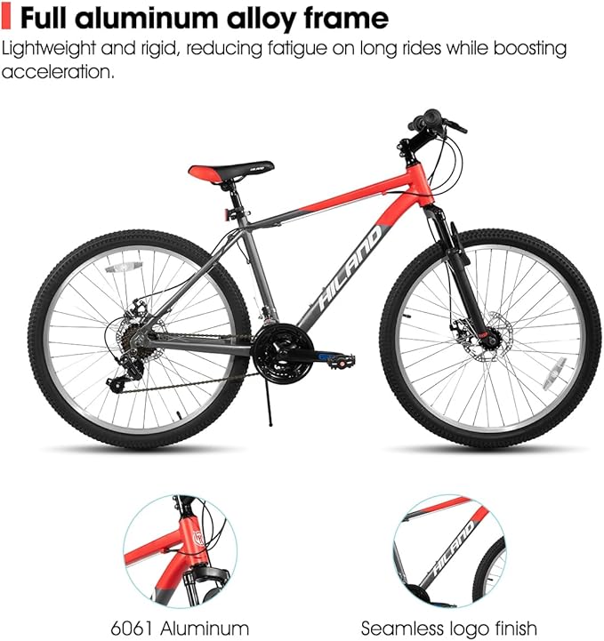 HILAND 26 27.5 inch Mountain Bike 18 Speeds, Suspension Fork, Aluminum Frame Disc-Brake for Men Women Mens MTB Bicycle Adlut Bike