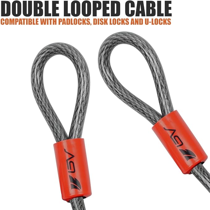 BV 4FT Heavy-Duty Security Cable Lock with Loops – Extra Thick 10mm (3/8") Braided Steel, Cut-Resistant & Weatherproof Wire Cable for Padlock, Gate, Bike, Motorcycle & Outdoor Equipment
