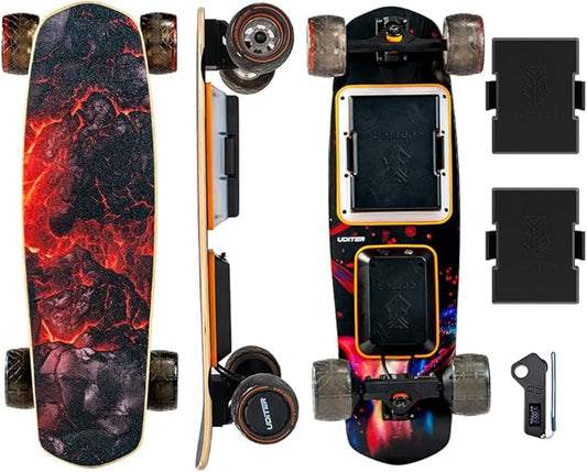 Electric Skateboard with Remote, 200W Motors/2 × 600W Motors, 13Mph/28Mph Top Speed, 4 Speed Smooth Braking, Suitable for Adults and Teens Beginners-Flamo/S3 Mini