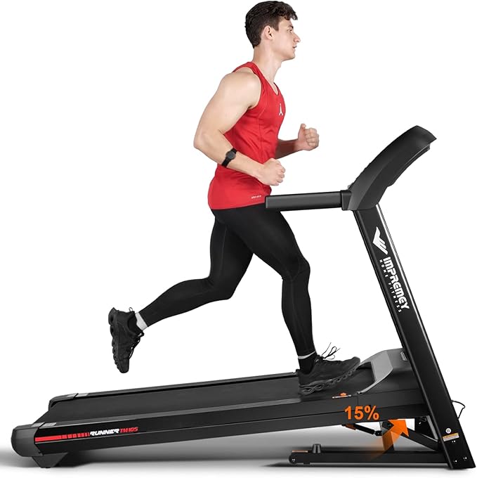 Impremey Folding Treadmill with Auto Incline 15%, 3.5HP, 350 Lb Capacity, 11 MPH, 50" x 19" Ultra Large Running Area, Heart Rate Monitor Armband, HRC Training for Home Walking and Running