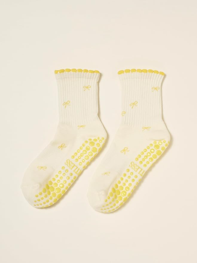 Crew Half Calf Grip Socks, Cutest Fruits Pilates Socks, Ruffle socks, Non-Slip, Barre Yoga Fitness
