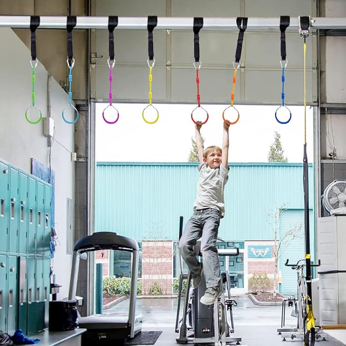 Ninja Ring Fitness Gymnastic Ring Climbing Bar Workout Outdoor Backyard Playground Training Equipment Play Set, Jungle Gym Fist Hanging Swing Monkey Bars Ninja Warrior Obstacle Course Trapeze Playsets