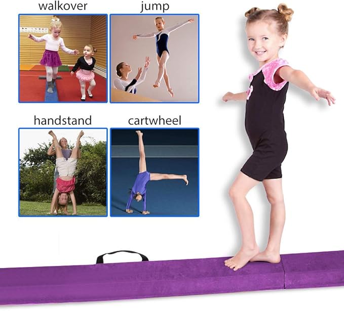 FBSPORT 8ft/6ft Balance Beam: Folding Floor Gymnastics Equipment for Kids Adults,Non Slip Rubber Base, Gymnastics Beam for Training, Practice, Physical Therapy and Professional Home Training