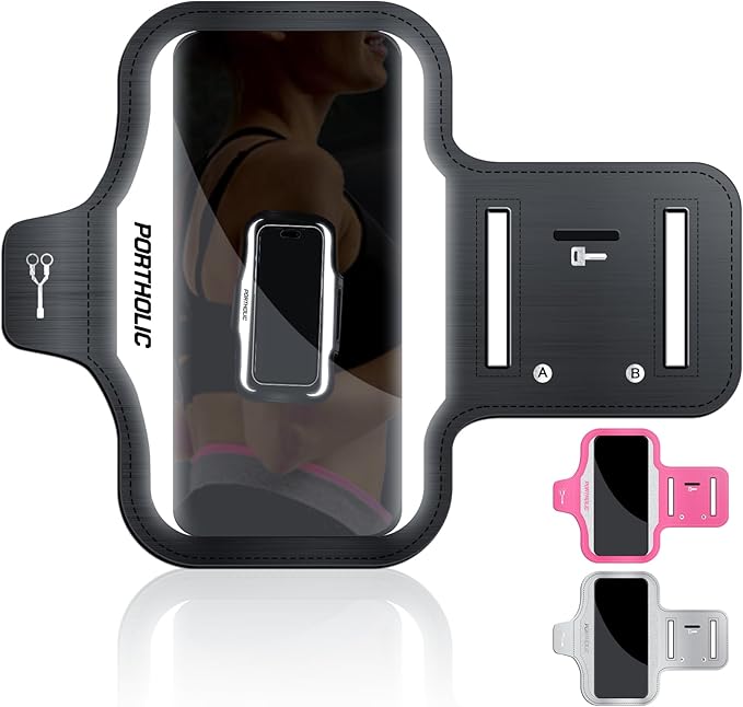 Running Armband with Large Reflective Strips, for iPhone 16 15 Pro 14 Plus 13 11 XR XS, Galaxy S25/24/S10 Water Resistant Sports Phone Holder Case with Extension Strap, Key Card Slot, Earphone Holder